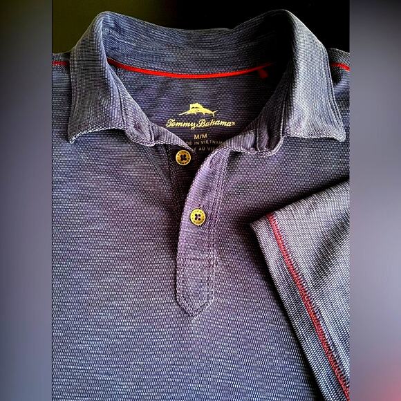 TOMMY BAHAMA Blue w/Red Stitch Accent Knit Polo Mens sz M - Picture 1 of 10